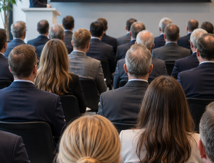 En man presenterar Intervacc för en publik